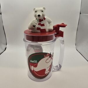 1997 Coca Cola Singing Polar Bear Plastic Mug Flip Top
